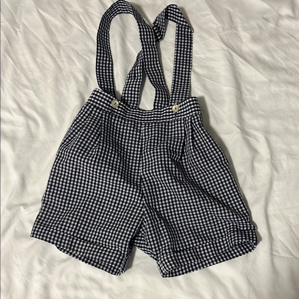 Impressions vintage navy  and White Checkered Overalls 3T